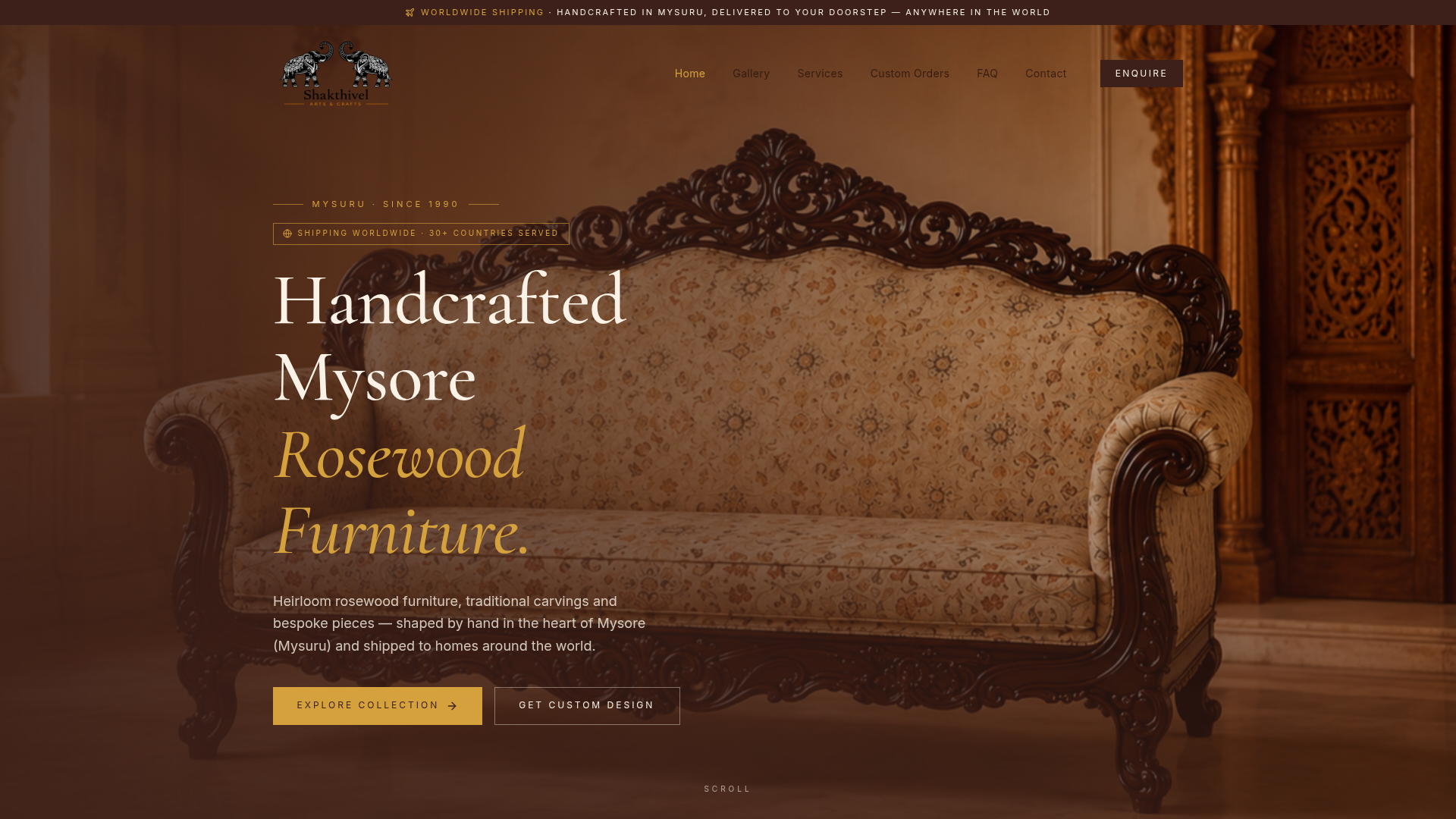 Shakthivel Arts, handcrafted rosewood furniture from Mysuru